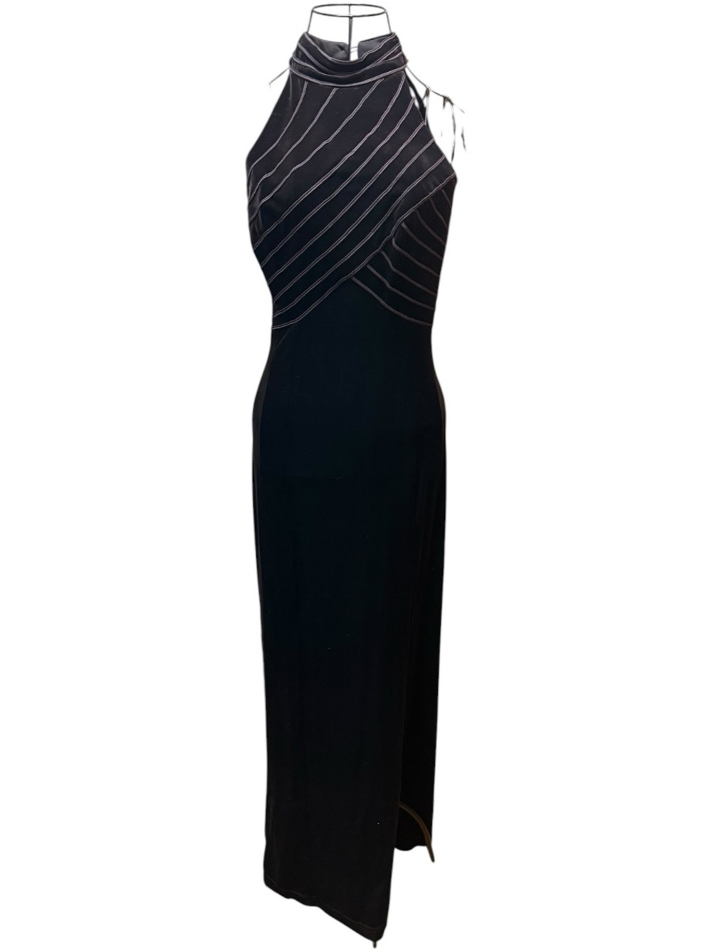 Hugo Buscati Brown Velvet Halter Maxi Dress with Contrast Piping